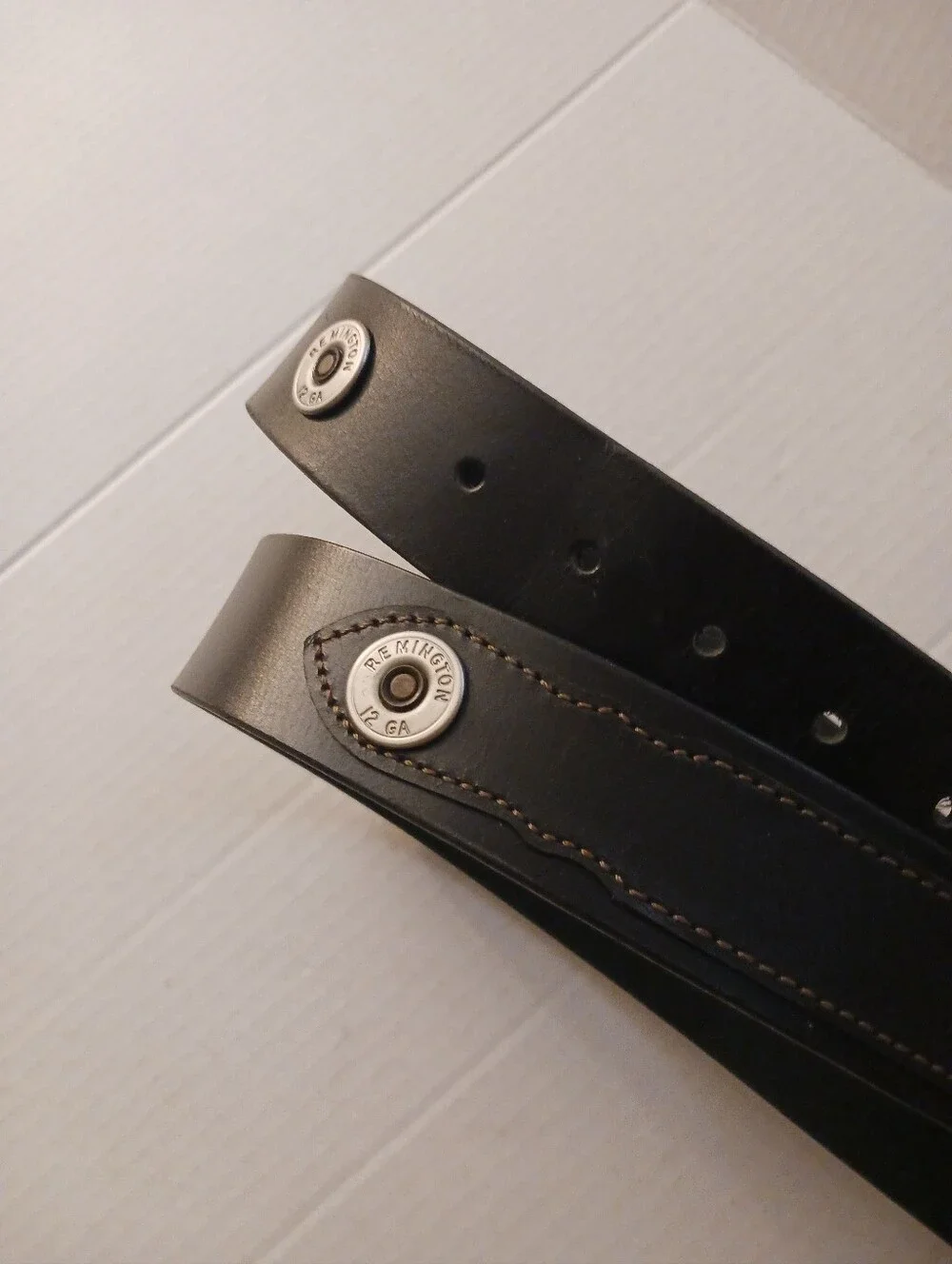 Remington 12 GA Silver Tone Shotgun Shell Black Leather Belt 3X 50-52